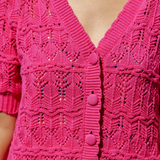 Gilet manches courtes en maille ajourée Rowena - Fuchsia - LA PETITE ÉTOILE