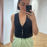 Gilet court avec liens à nouer Rubens - Noir - GRACE & MILA