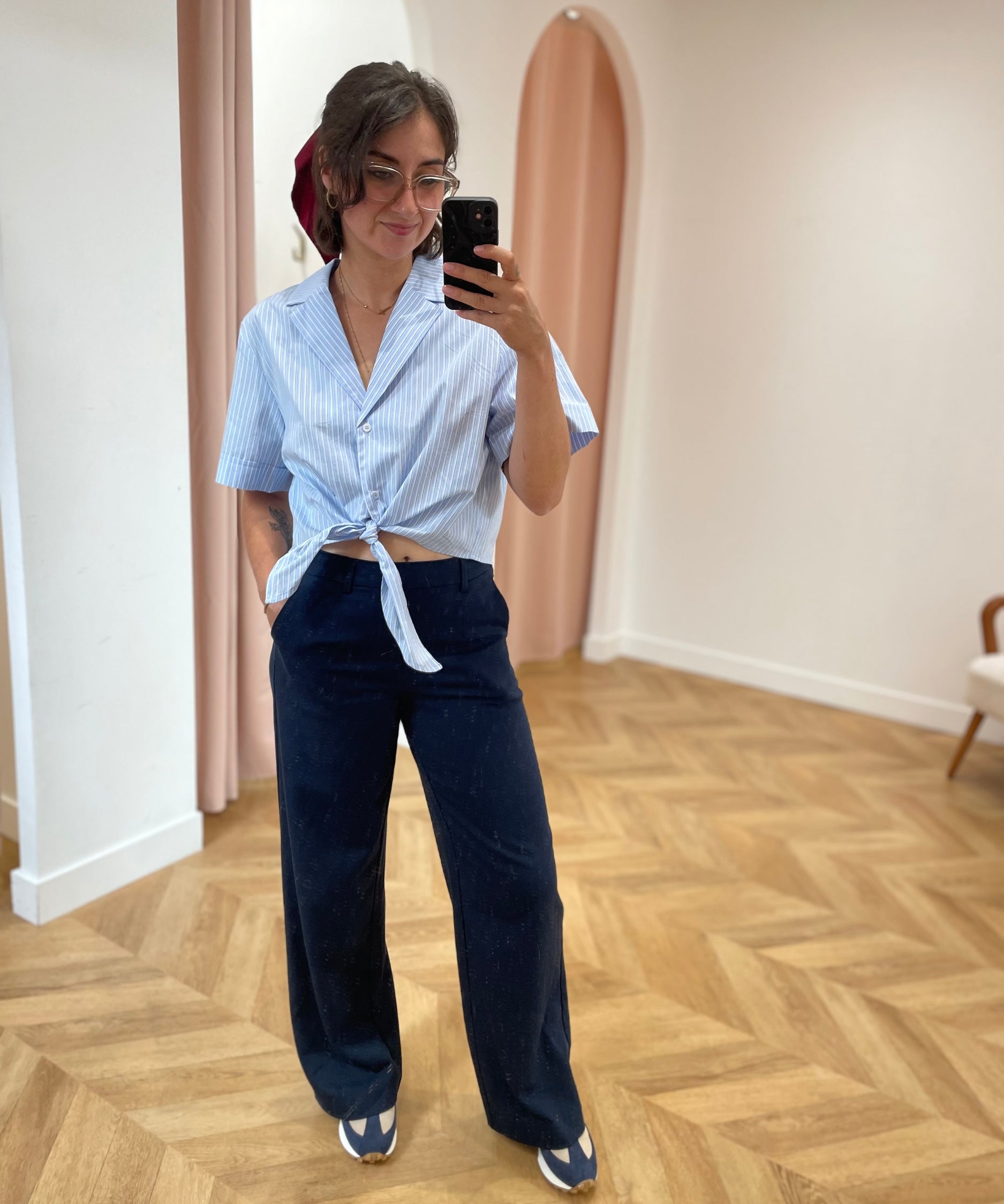 Blouse à rayures avec lien à nouer Ruth - Bleu - GRACE & MILA