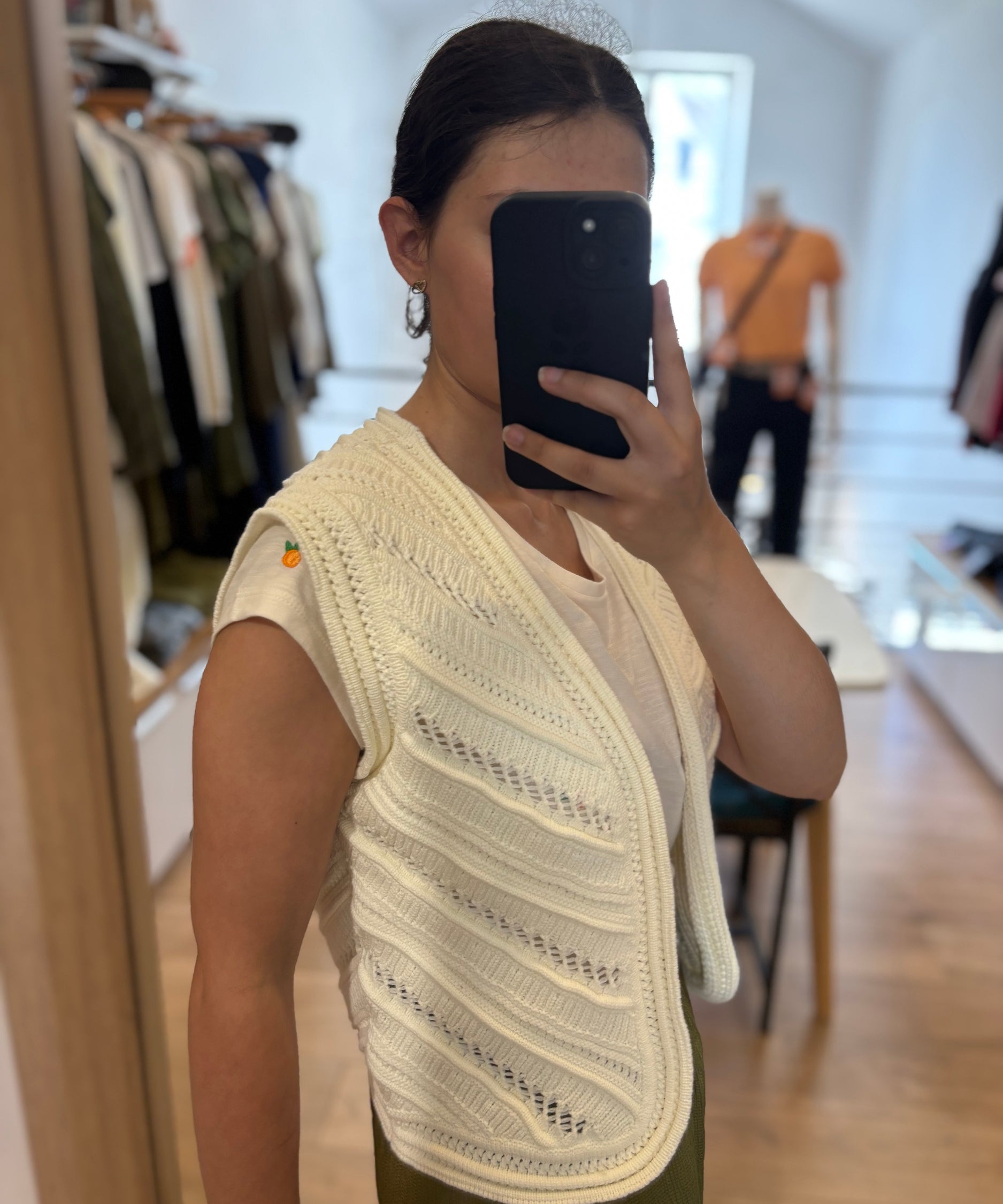 Gilet court détails ajourés Galad - Blanc cassé - SUNCOO