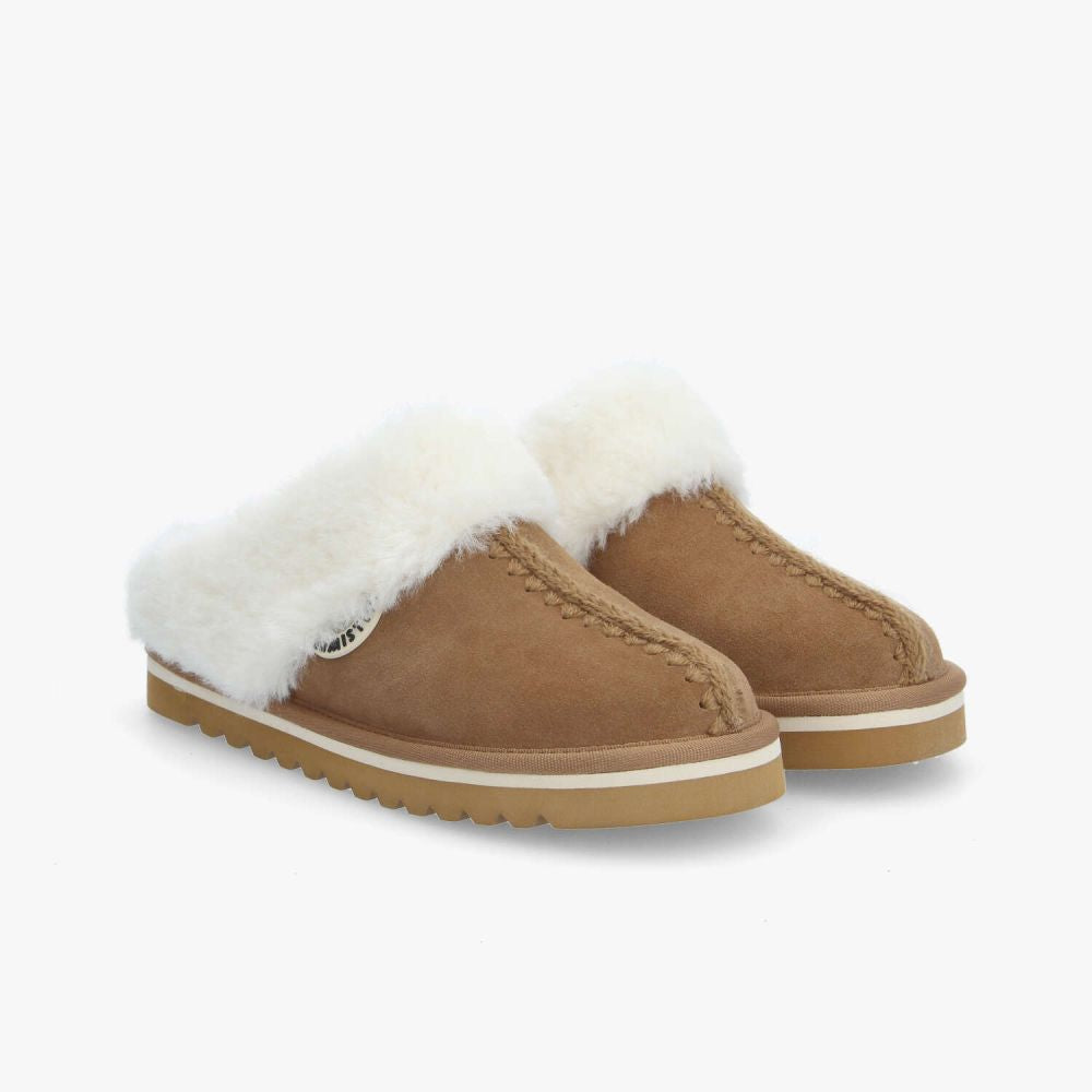 Sabots mules fourrées en daim - Noisette - ARMISTICE