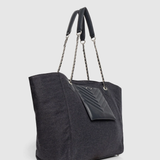 Sac cabas en cuir et flanelle 1440 - Marine - IKKS BAGS
