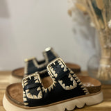 Mules plates raphia Sandy - Noires - NO NAME
