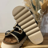 Mules plates raphia Sandy - Noires - NO NAME