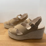 Criss-Cross Strap Wedges - Beige - VANESSA WU