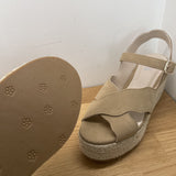 Criss-Cross Strap Wedges - Beige - VANESSA WU