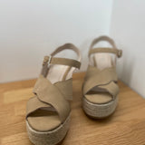 Criss-Cross Strap Wedges - Beige - VANESSA WU