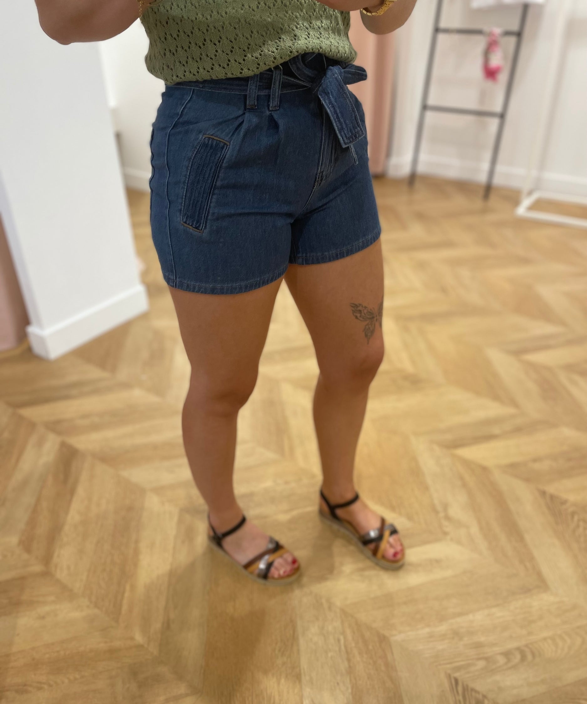 Palmina belted denim shorts - Blue - C'EST BEAU LA VIE