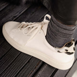 Sneakers cuir empiècement vache Sanna crème Holstein - BOBBIES FEMME