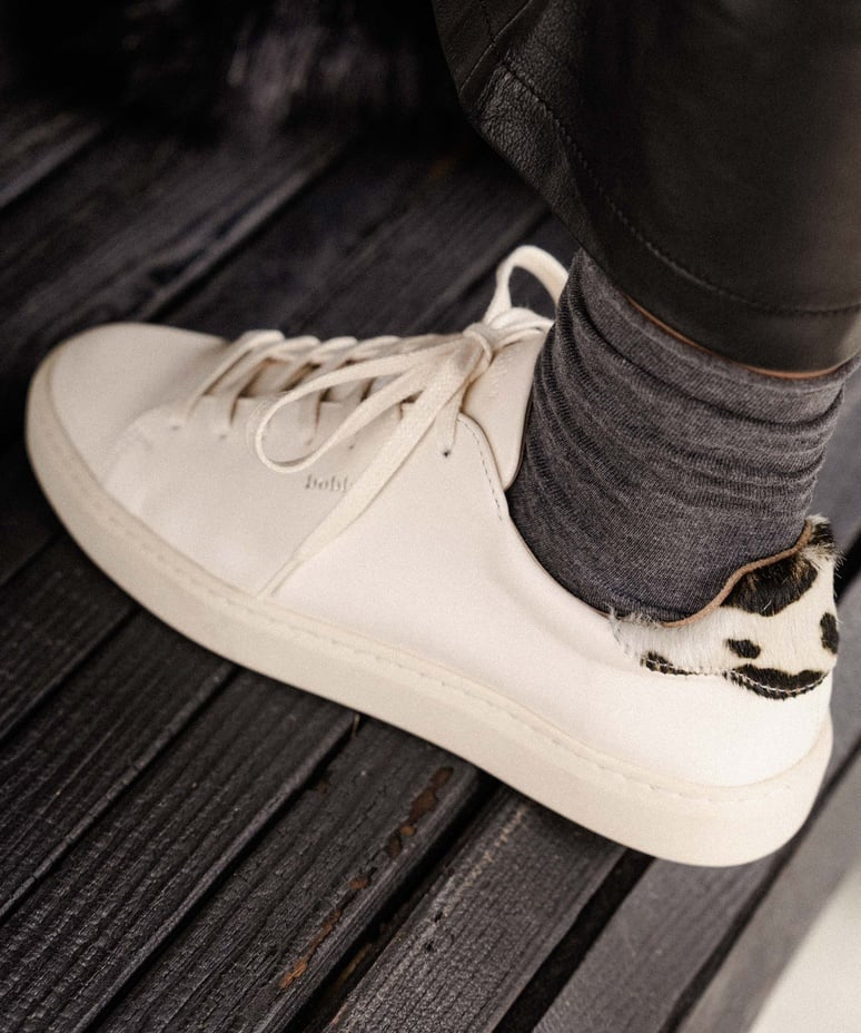 Sneakers cuir empiècement vache Sanna crème Holstein - BOBBIES FEMME