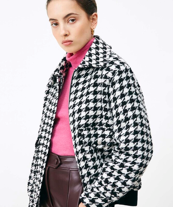 Manteau court en tweed pied-de-poule Eduna - Noir - SUNCOO