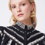 Robe courte brodée ceinturée Chalva - Noir - SUNCOO