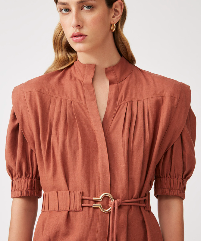 Robe courte ceinturée froncée Cassey - Tomette - Suncoo