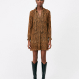 Robe courte plissée imprimé léopard Cristal - Camel - SUNCOO