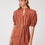 Robe courte ceinturée froncée Cassey - Tomette - Suncoo
