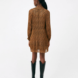 Robe courte plissée imprimé léopard Cristal - Camel - SUNCOO