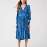 Robe portefeuille midi imprimé Celine - Bleu - Suncoo