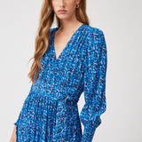 Robe portefeuille midi imprimé Celine - Bleu - Suncoo
