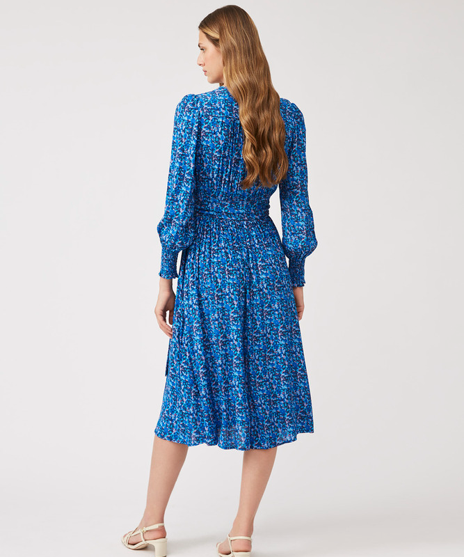 Robe portefeuille midi imprimé Celine - Bleu - Suncoo