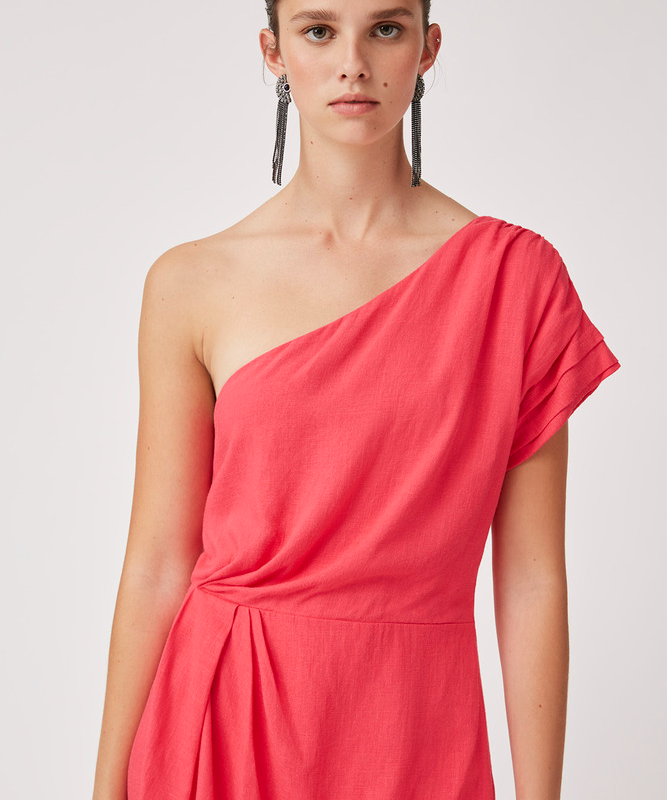 Robe courte épaules asymétriques Chypre - Fuschia - Suncoo