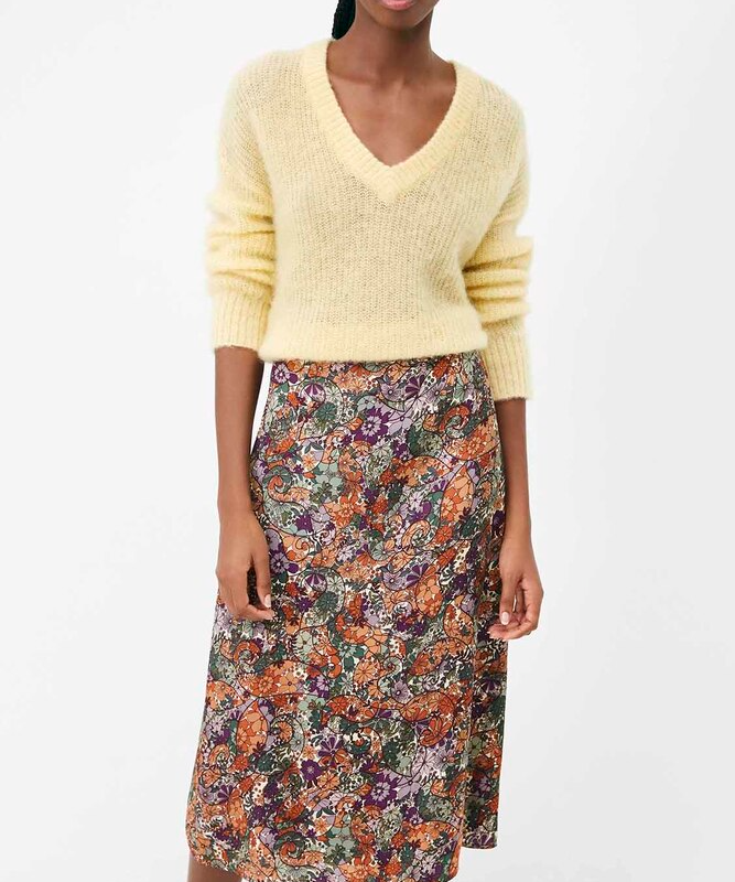 Jupe midi imprimé fleuri 70's Fun - Vert - SUNCOO