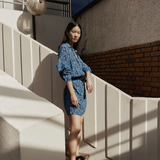 Robe chemise courte imprimée Coco - Bleu - Suncoo
