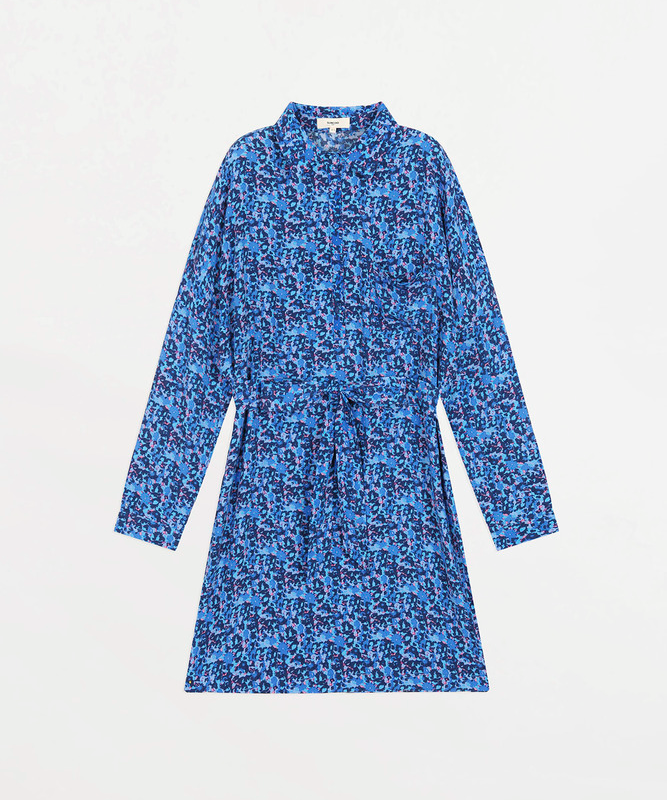Robe chemise courte imprimée Coco - Bleu - Suncoo