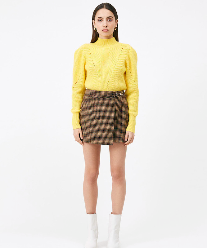 Short-jupe taille haute pied-de-poule Banny - Taupe - SUNCOO