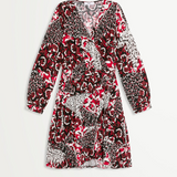 Robe portefeuille imprimé motifs géométriques fleurs abstraites - Rouge - Suncoo