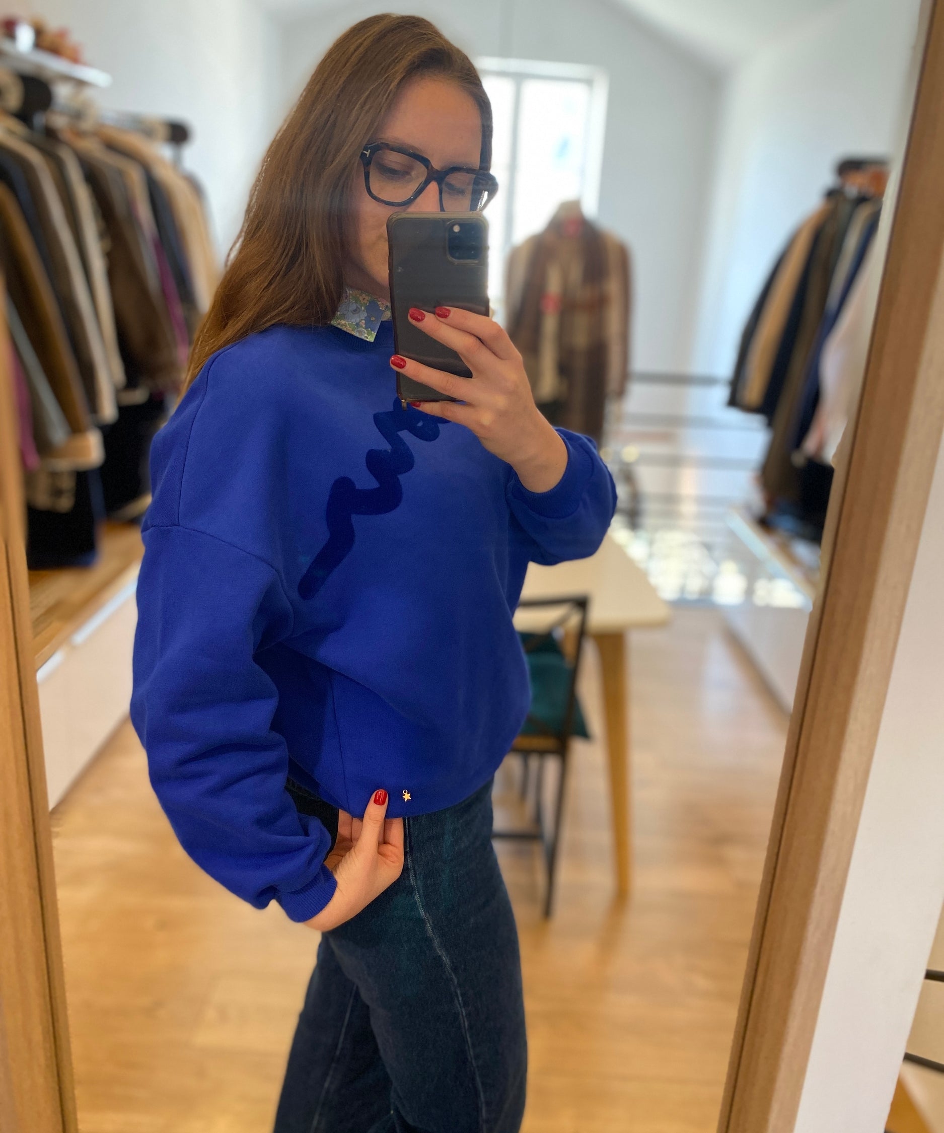 Sweat en molleton gratté pur coton June - Indigo - DES PETITS HAUTS