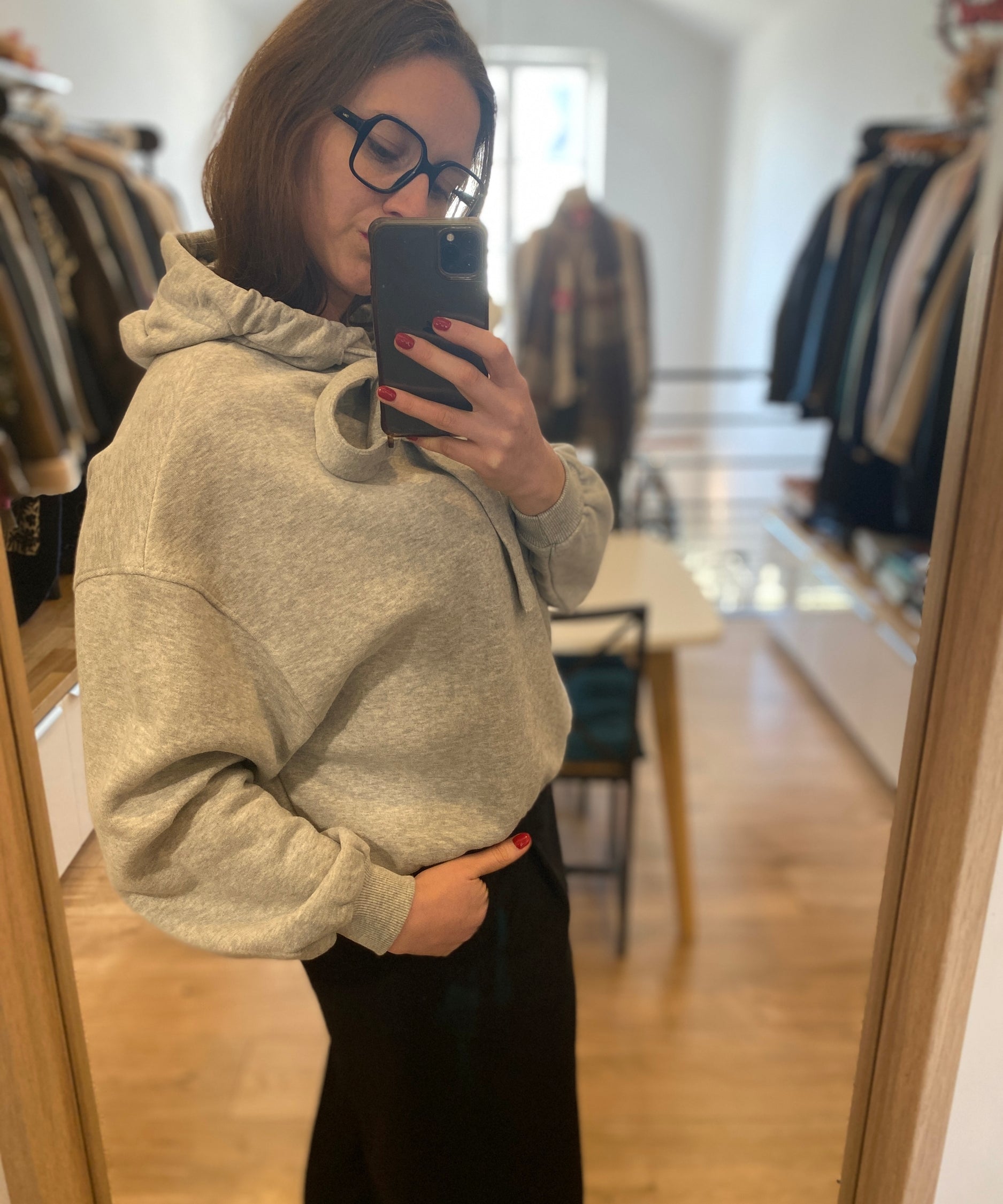 Sweat shirt Julie à capuche - Gris chiné - DES PETITS HAUTS