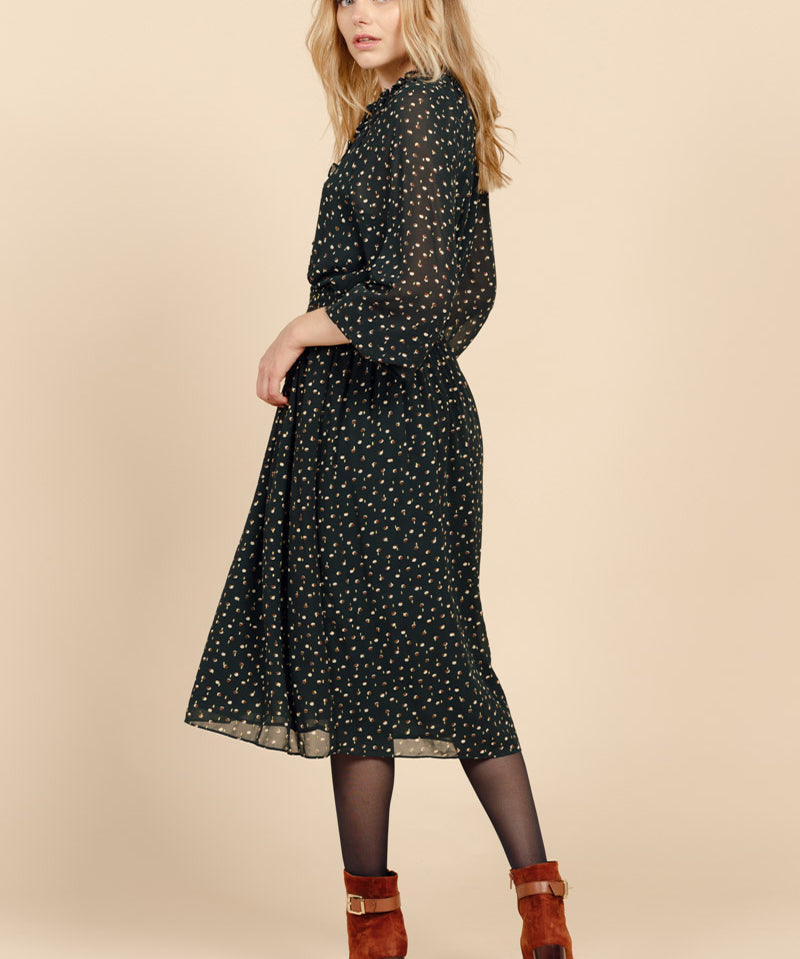 Robe imprimée vert foncé