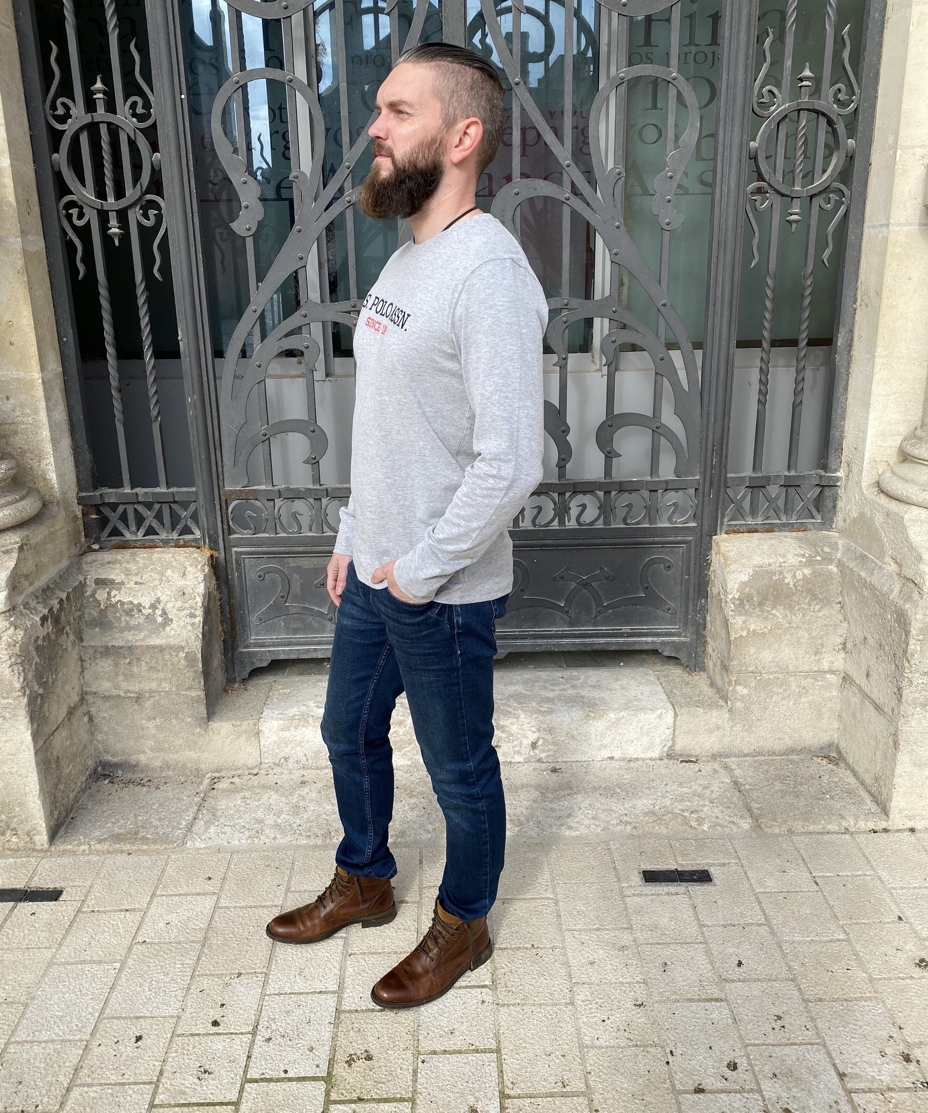 Tee- shirt manches longues - Gris - US POLO