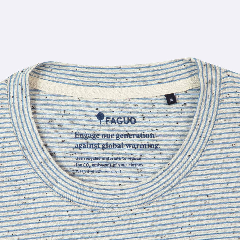 T-shirt à col rond Olonne - rayé écru et bleu - FAGUO HOMME