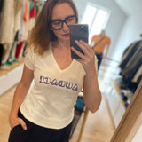 T-shirt col V Audace - Blanc cassé - I.CODE