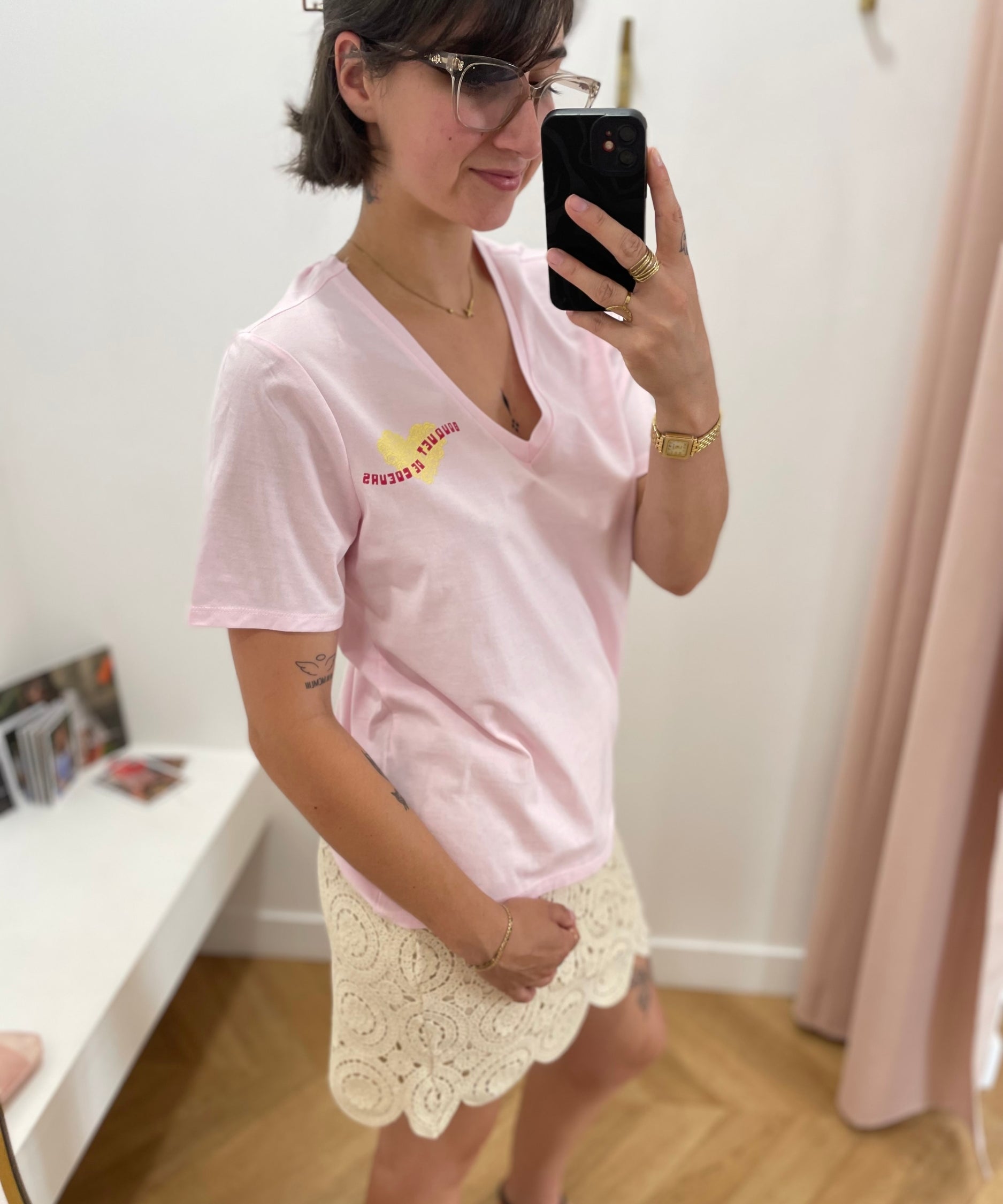T-shirt col V femme Viseba - Rose pâle - VILA
