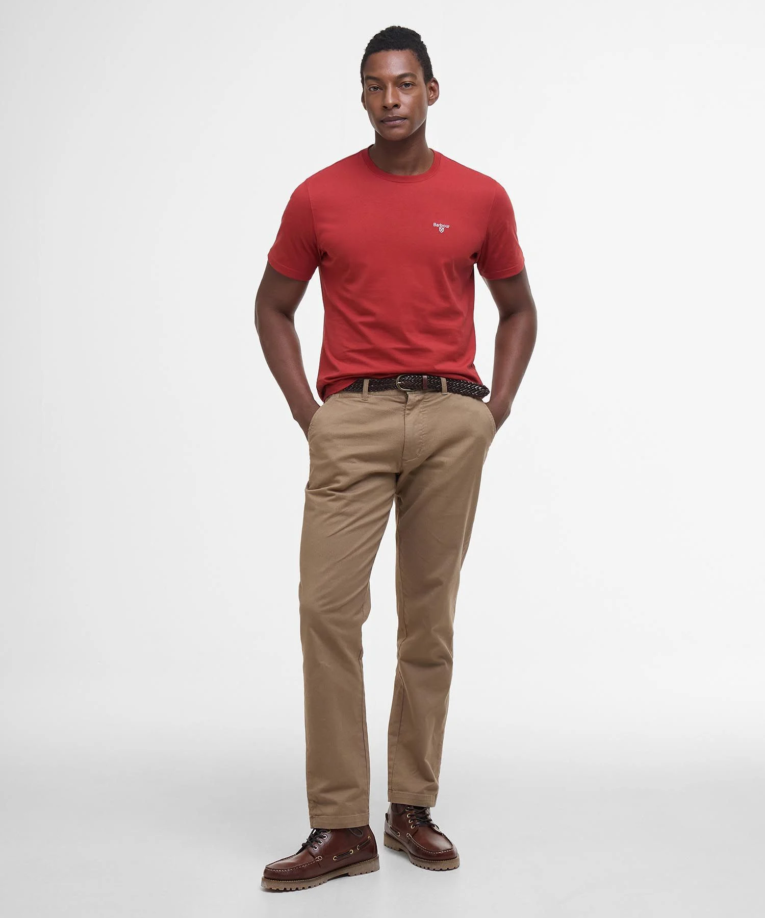 T-shirt droit col rond en coton Essentiel - Red Spice - BARBOUR HOMME