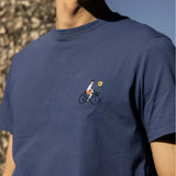 T-shirt en coton et vélo brodé Arcy - bleu - FAGUO HOMME