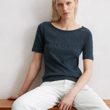 T-shirt logo en coton jersey - Bleu pétrole - MARC'O POLO FEMME