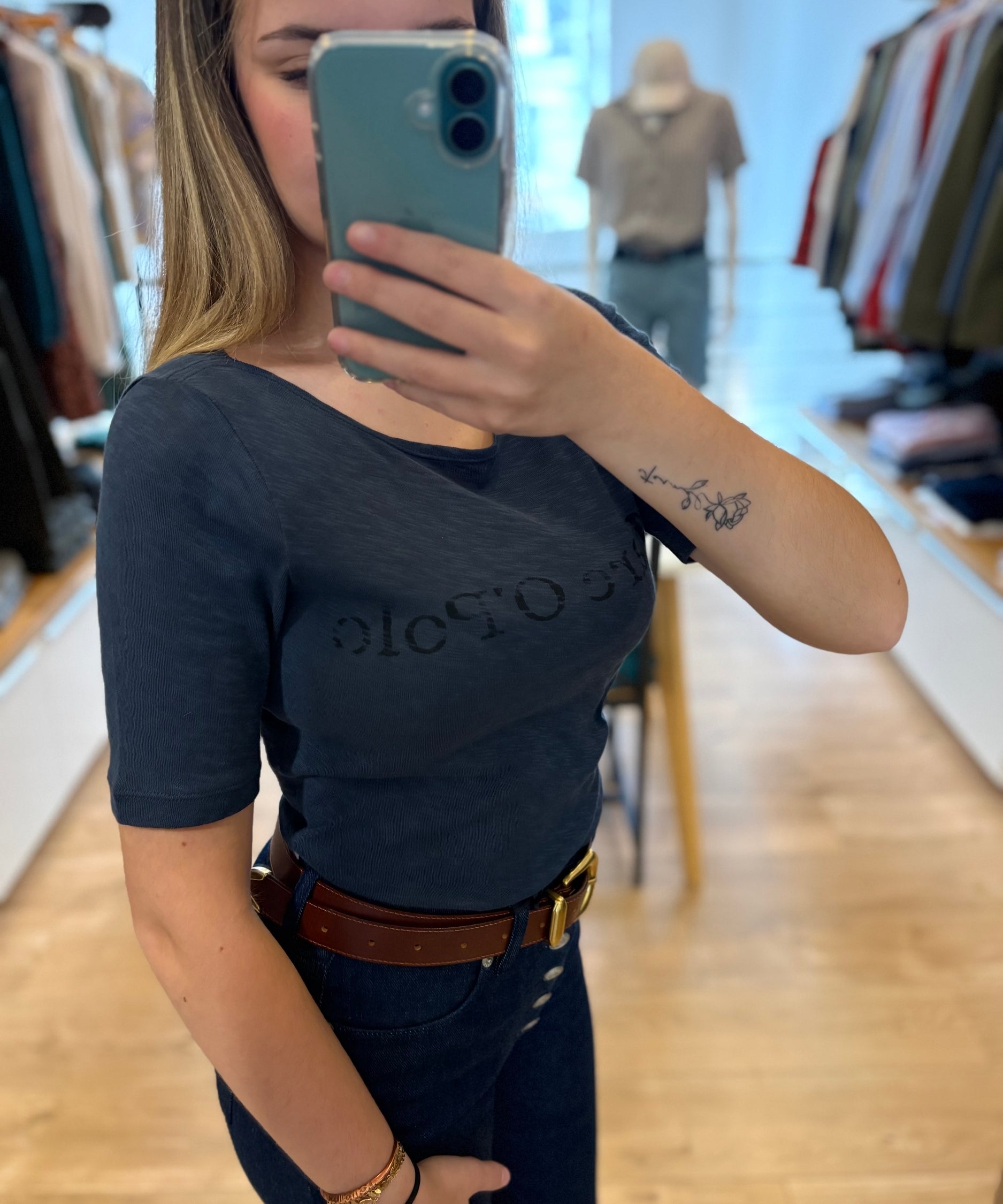 T-shirt logo en coton jersey - Bleu pétrole - MARC'O POLO FEMME