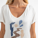 T-shirt Palacio col V imprimé - Ecru - Sun Valley Femme