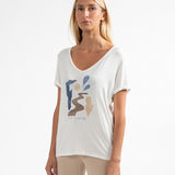 T-shirt Palacio col V imprimé - Ecru - Sun Valley Femme
