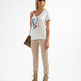 T-shirt Palacio col V imprimé - Ecru - Sun Valley Femme