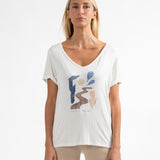 T-shirt Palacio col V imprimé - Ecru - Sun Valley Femme
