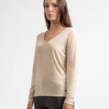 T-shirt Phayao manches longues col V - Sable - Sun Valley Femme