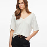 T-shirt tricoté col V Wennie - Cloud dancer - VILA