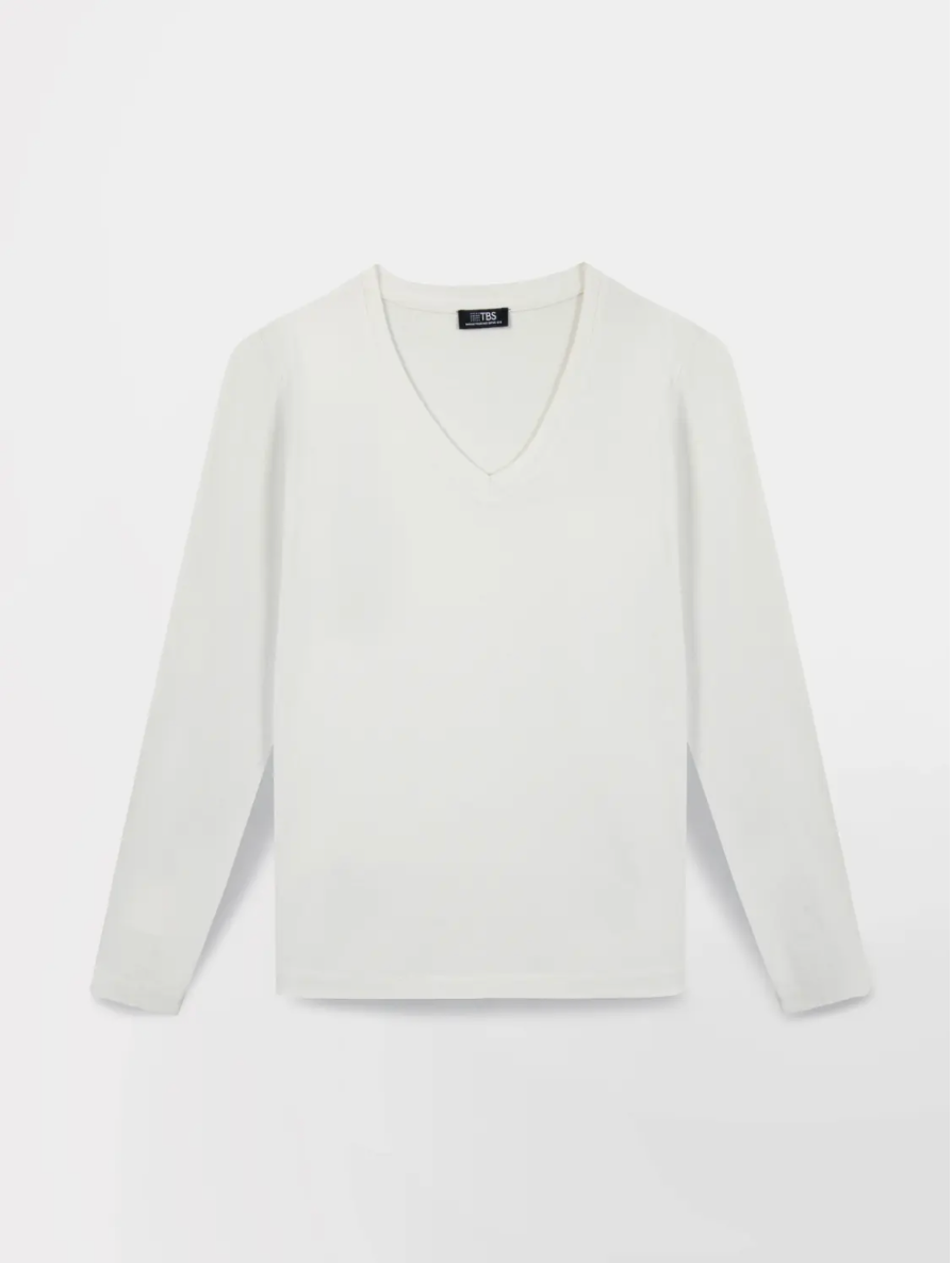 Tee-shirt maille femme Amaralon TBS Arctique avec col V et manches longues