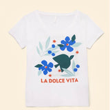 Tee-shirt manches courtes maxi oiseaux - Blanc cassé - I.Code