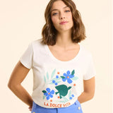 Tee-shirt manches courtes maxi oiseaux - Blanc cassé - I.Code