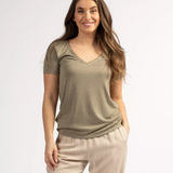 T-shirt col V femme uni Perel - Kaki - Sun Valley femme